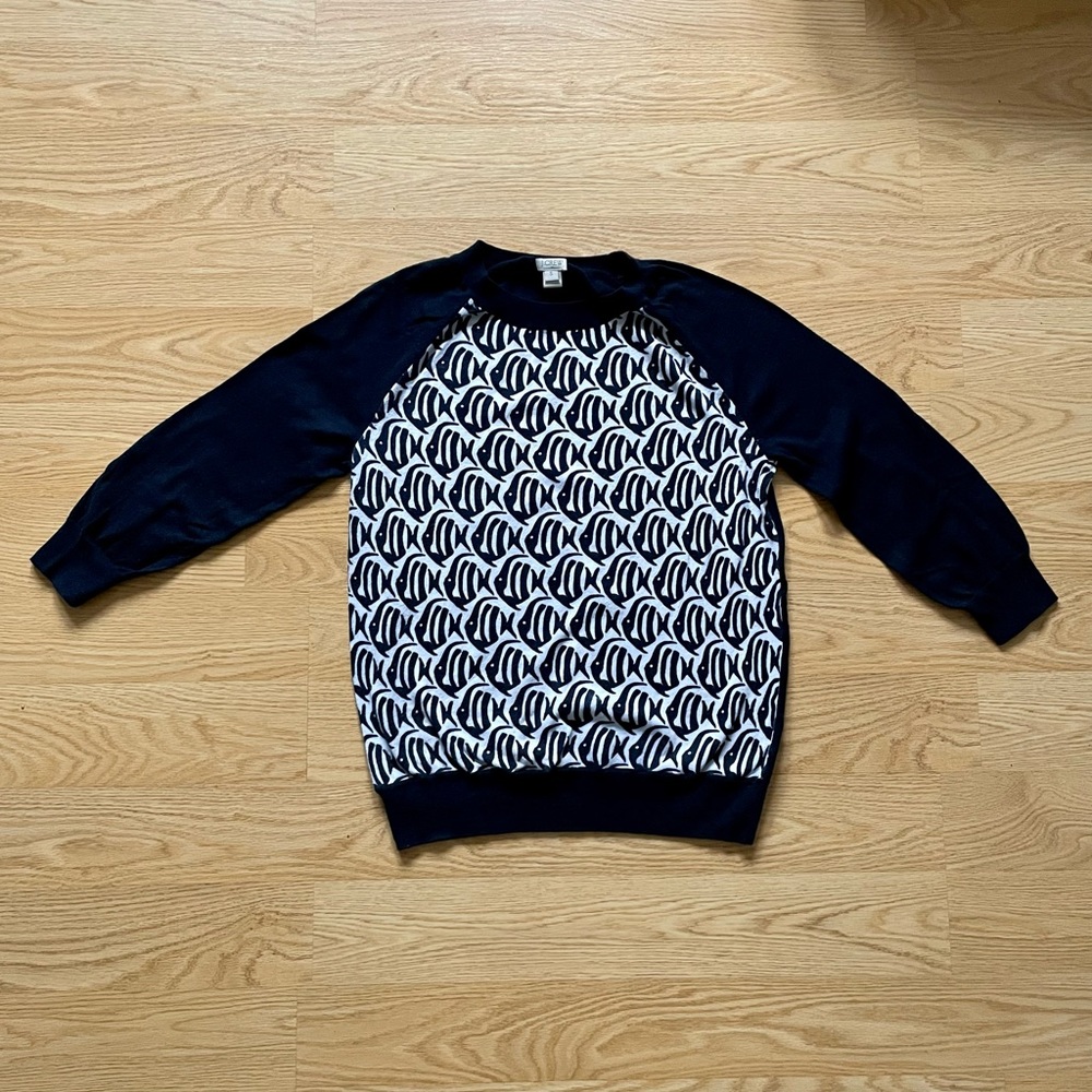J. Crew navy blue light sweater with marine pattern